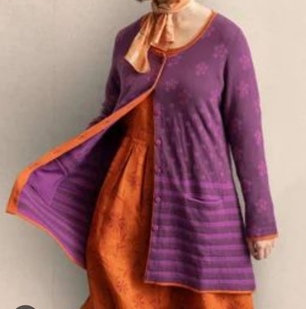 Gudrun Sjoden Belle Artsy Oversized Long Line Button Front Cardigan Purple